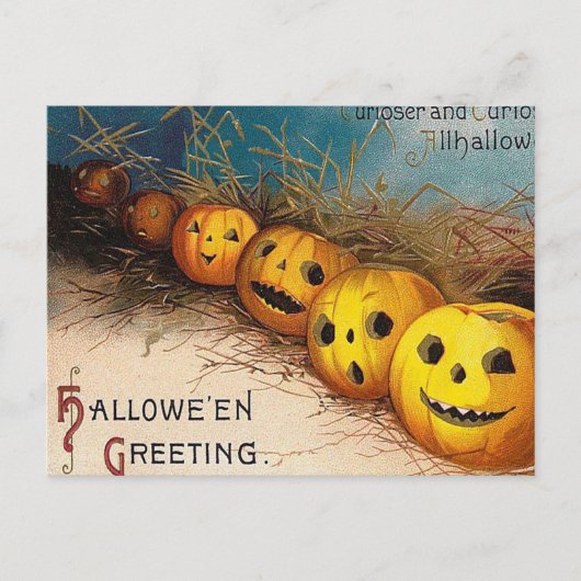 Vintage Halloween pumpkin Holiday postcard Feestdagenkaart (Voorkant)