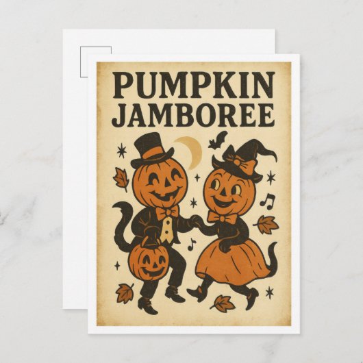 Vintage Halloween Pumpkin Jamboree Briefkaart (Voorkant / Achterkant)