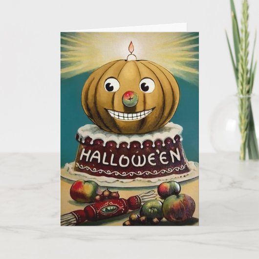 Vintage Halloween Pumpkin-Kaart Feestdagen Kaart (Voorkant)