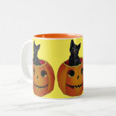 Vintage Halloween Pumpkin Kat Tweekleurige Koffiemok (Voorkant links)