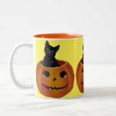 Vintage Halloween Pumpkin Kat Tweekleurige Koffiemok (Links)