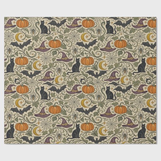 Vintage Halloween Scrollwork Cadeaupapier (Vlak)