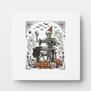 Vintage Halloween Skelet Naaimachine Shirt De Fotoplaat