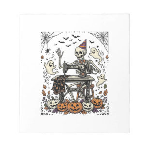 Vintage Halloween Skelet Naaimachine Shirt De Notitieblok