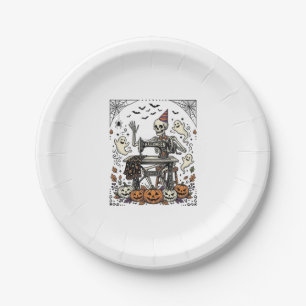Vintage Halloween Skelet Naaimachine Shirt De Papieren Bordje