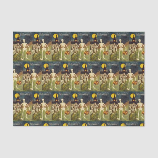 Vintage Halloween skeletspuitzakweefsel Tissuepapier (Voorkant)