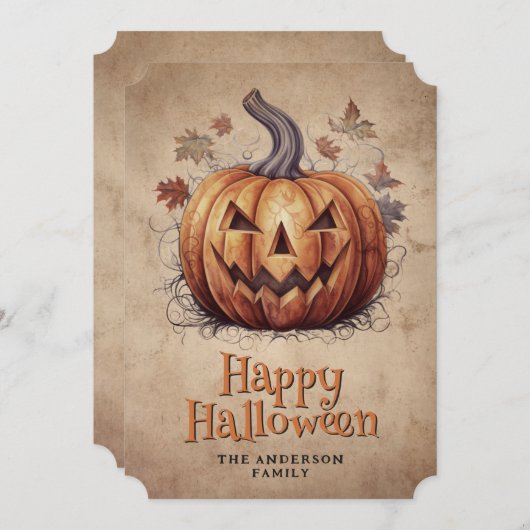 Vintage Halloween Spooky Pumpkin Feestdagenkaart (Voorkant / Achterkant)