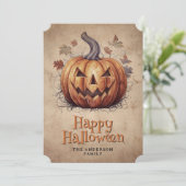 Vintage Halloween Spooky Pumpkin Feestdagenkaart (Staand voorkant)