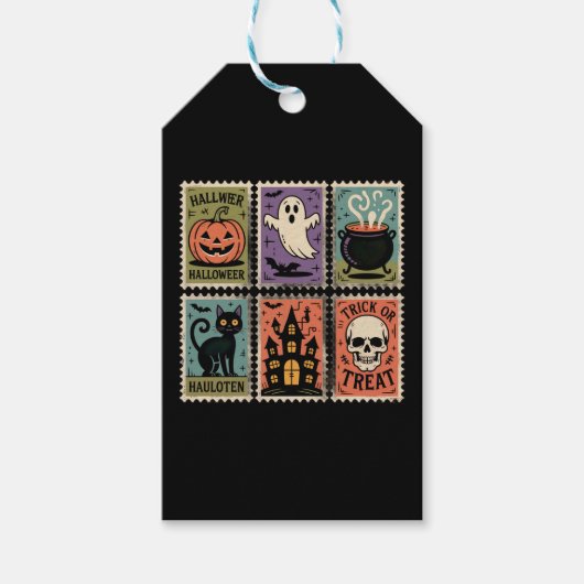Vintage Halloween Spooky Stamps Sheet Cadeaulabel (Voorkant)