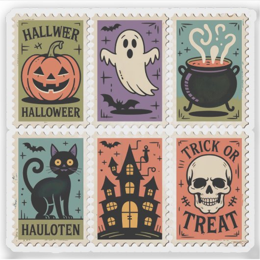 Vintage Halloween Spooky Stamps Sticker Sheet (Voorkant)
