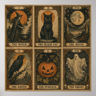 Vintage Halloween Tarot Kaartenblad Poster
