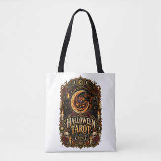 Vintage Halloween Tarot Mystieke Maan & Zwarte Kat Tote Bag