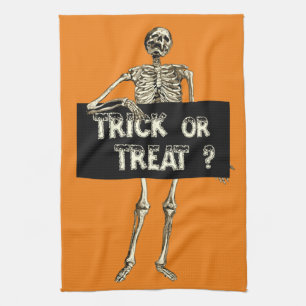Vintage Halloween Trick or treat Skeleton Theedoek