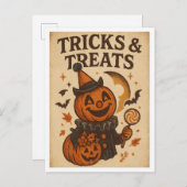 Vintage Halloween Tricks and Treats Briefkaart (Voorkant / Achterkant)