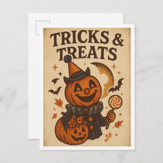 Vintage Halloween Tricks and Treats Briefkaart (Voorkant / Achterkant)