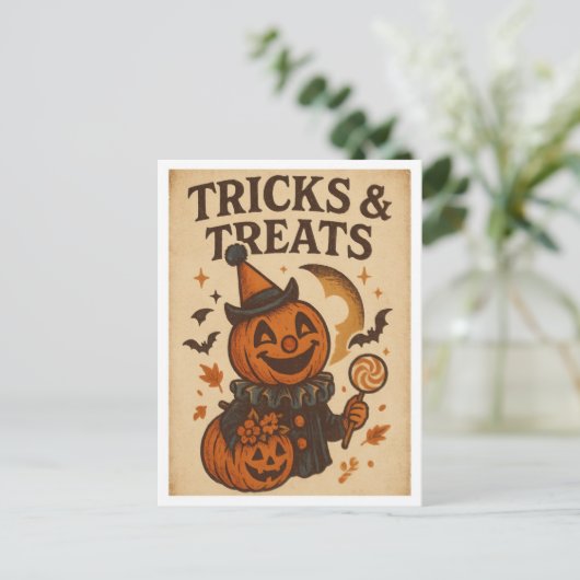 Vintage Halloween Tricks and Treats Briefkaart (Staand voorkant)