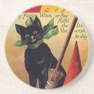 Vintage Halloween van Ellen Clapsaddle, Zwarte Kat Zandsteen Onderzetter