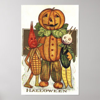 Vintage Halloween Veggies Poster