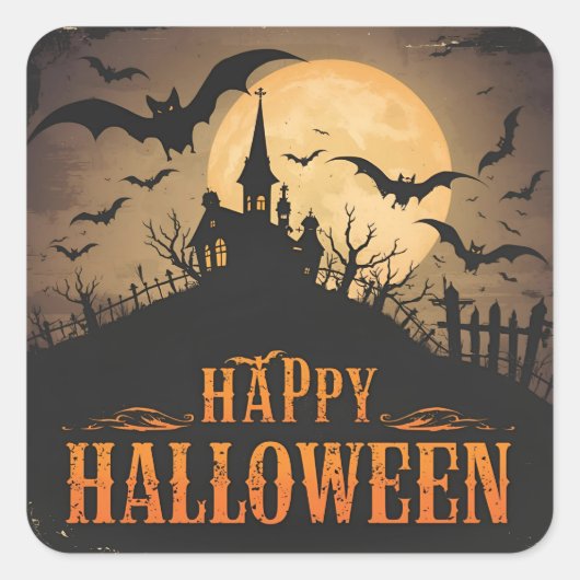 Vintage Halloween Vierkante Sticker (Voorkant)