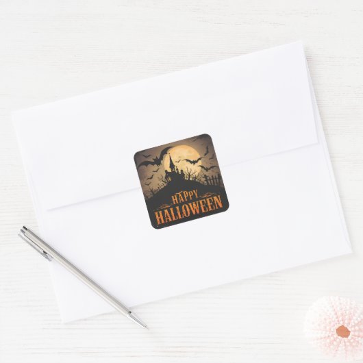 Vintage Halloween Vierkante Sticker (Envelop)