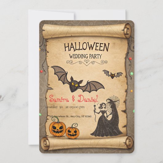 Vintage Halloween Wedding Invitation Scroll Kaart (Voorkant)