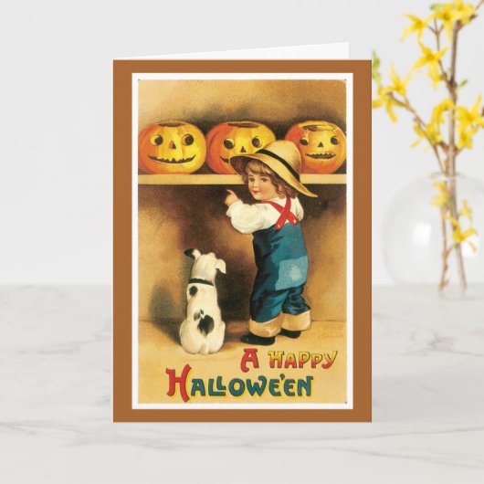 Vintage Halloween Wenskaart Kaart (Gele Bloem)