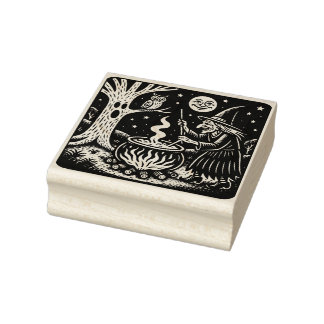Vintage Halloween Witch and Cauldrom Rubber Stamp Rubberstempel