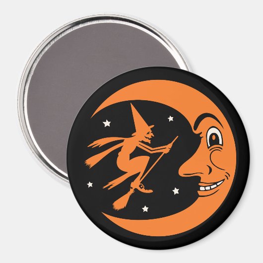 Vintage Halloween Witch and Moon Magnet (Voorkant / Achterkant)