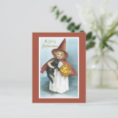 Vintage Halloween Witch Black Cat Briefkaart (Staand voorkant)