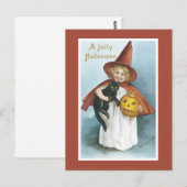 Vintage Halloween Witch Black Cat Briefkaart (Voorkant / Achterkant)