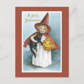 Vintage Halloween Witch Black Cat Briefkaart (Voorkant)