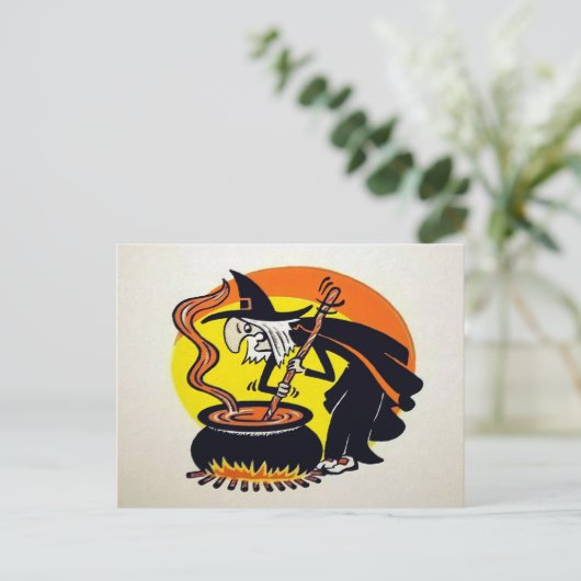 Vintage Halloween Witch Briefkaart (Staand voorkant)