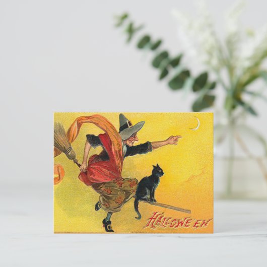 Vintage Halloween Witch Briefkaart (Staand voorkant)