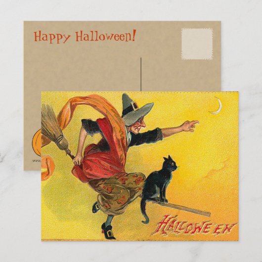 Vintage Halloween Witch Briefkaart (Voorkant / Achterkant)