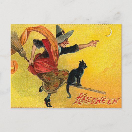 Vintage Halloween Witch Briefkaart (Voorkant)