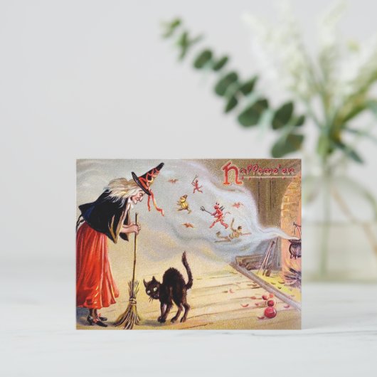 Vintage Halloween Witch Briefkaart (Staand voorkant)