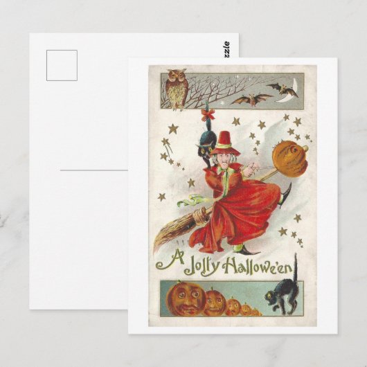 Vintage Halloween Witch Briefkaart (Voorkant / Achterkant)