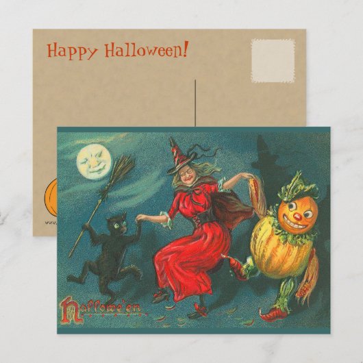 Vintage Halloween Witch Briefkaart (Voorkant / Achterkant)