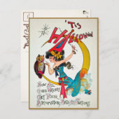 Vintage Halloween Witch Briefkaart (Voorkant / Achterkant)