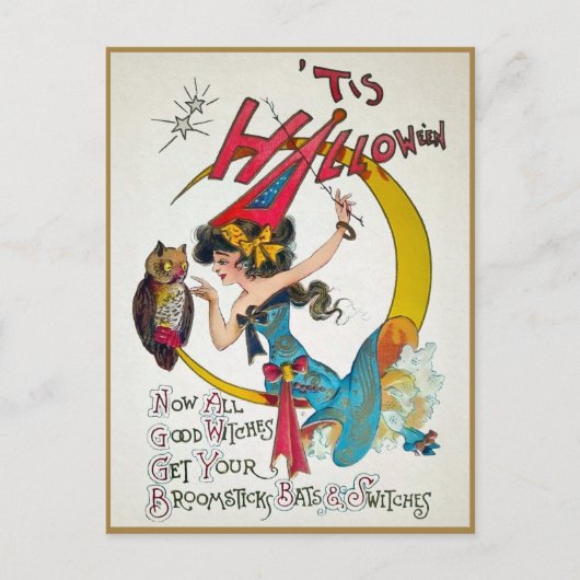 Vintage Halloween Witch Briefkaart (Voorkant)