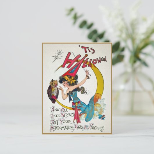 Vintage Halloween Witch Briefkaart (Staand voorkant)