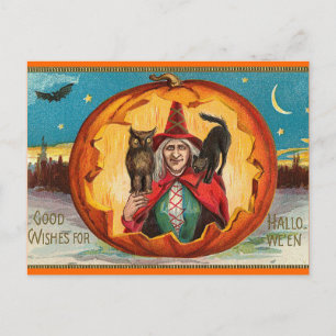 Vintage Halloween Witch Briefkaart