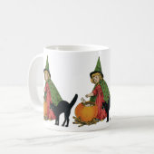 Vintage Halloween Witch en Cat, Ellen Clapsaddle Koffiemok (Voorkant links)