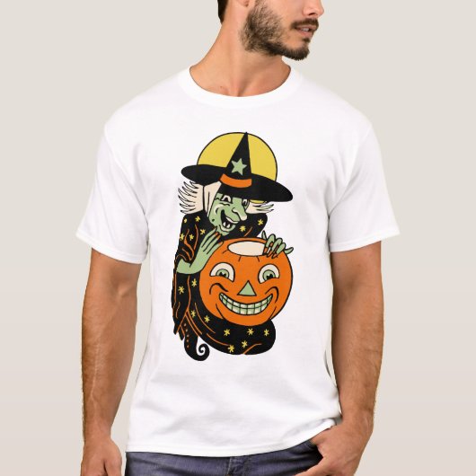 Vintage Halloween Witch en Jack O'Lantern Shirt (Voorkant)