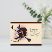Vintage Halloween Witch Greeting Briefkaart (Staand voorkant)