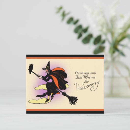 Vintage Halloween Witch Greeting Briefkaart (Staand voorkant)