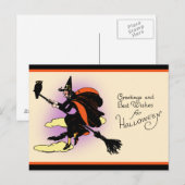 Vintage Halloween Witch Greeting Briefkaart (Voorkant / Achterkant)