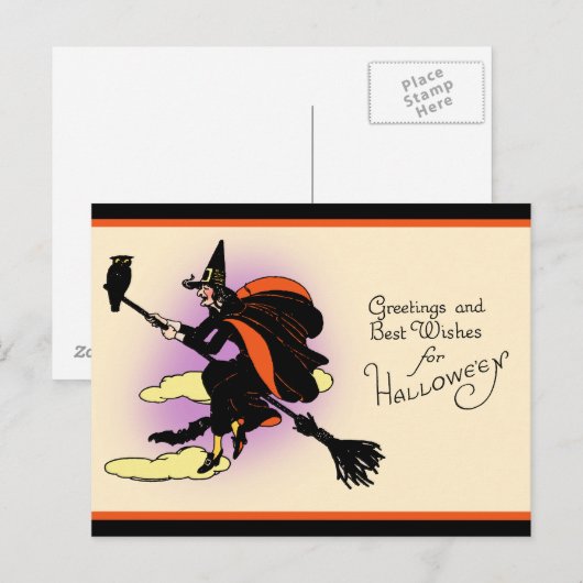Vintage Halloween Witch Greeting Briefkaart (Voorkant / Achterkant)