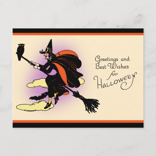 Vintage Halloween Witch Greeting Briefkaart (Voorkant)