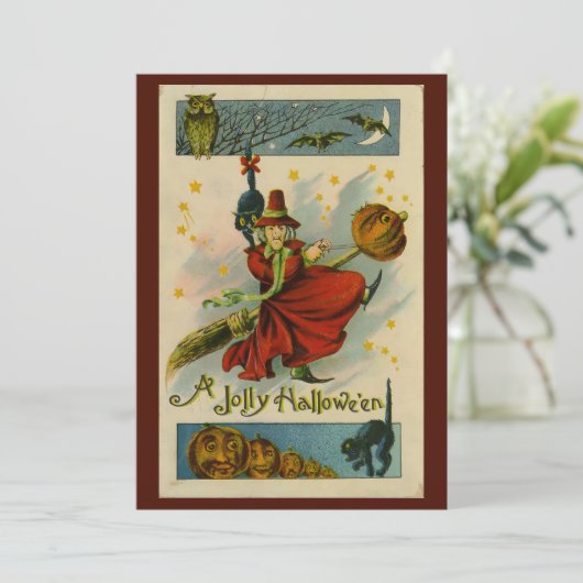 Vintage Halloween Witch Kaart (Staand voorkant)